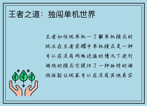 王者之道：独闯单机世界